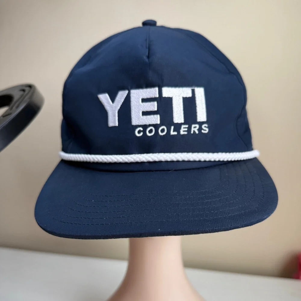 Yeti Coolers Rope Hat Mid Pro Flat Brim Snap Back Dad Hat Recycled Blue White